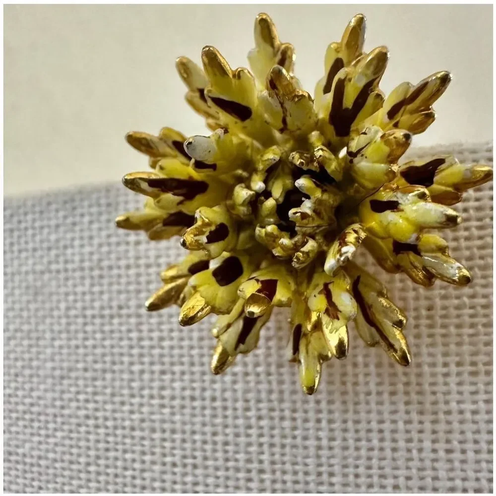 Yellow floral vintage gold tone clip on earrings